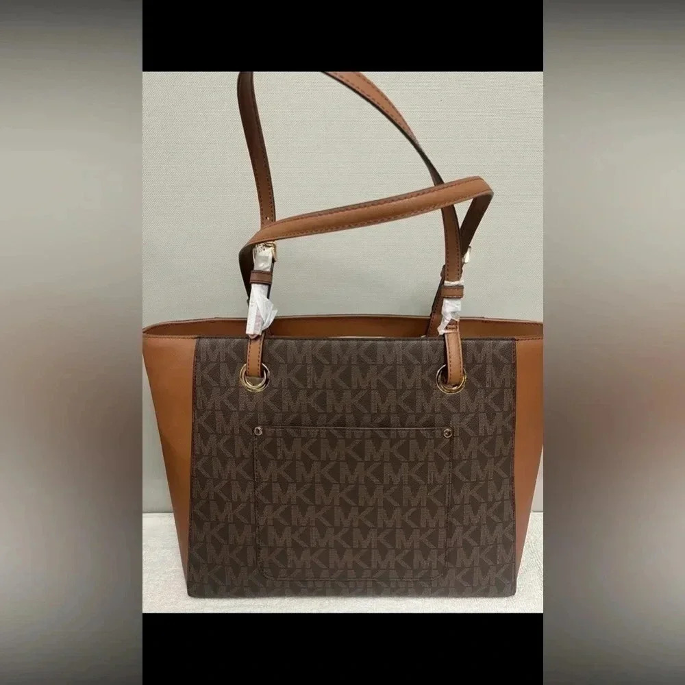 Michael Kors Jet Set Travel Walsh Large Tote Brown Logo + Zip Wallet NWT - Picture 3 of 6